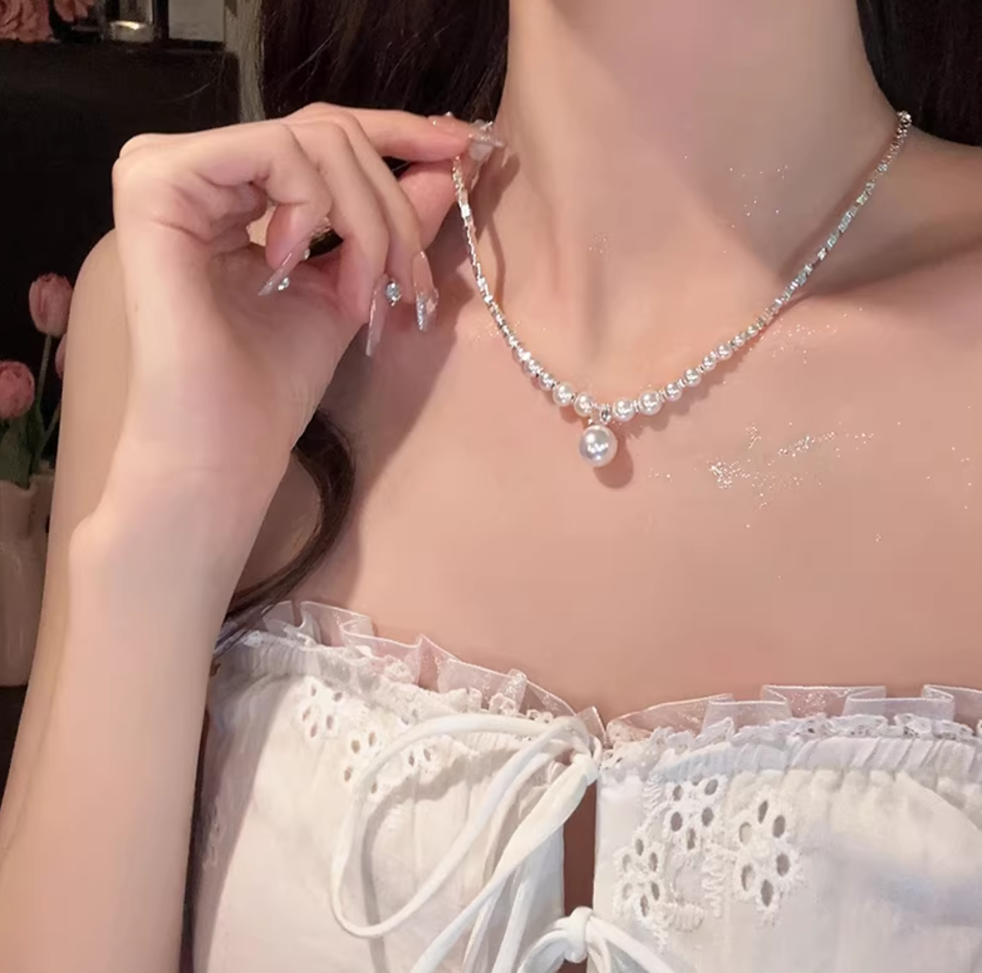 碎银形珍珠项链
