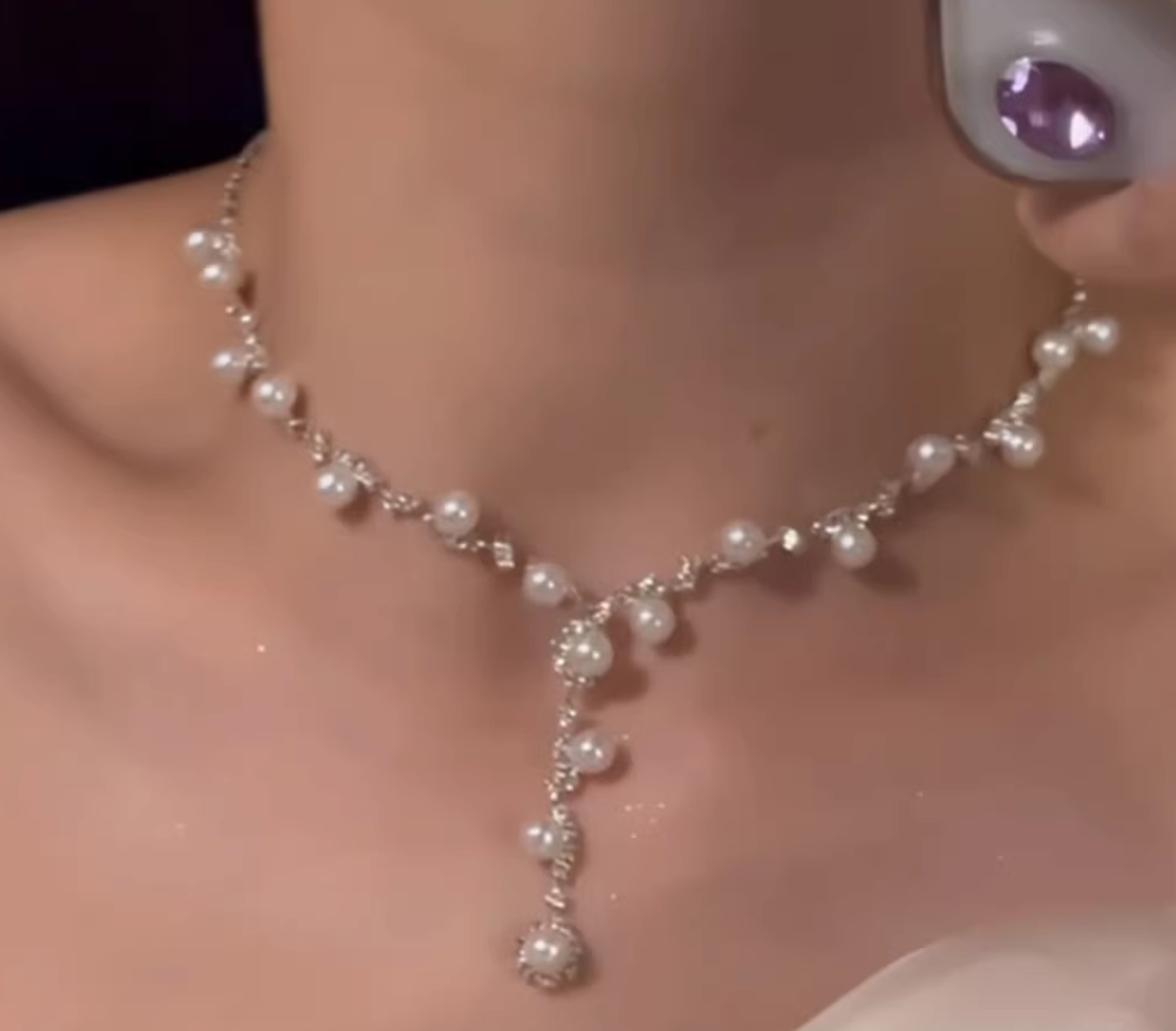 闪钻锆石珍珠项链耳环女轻奢小众高级感颈链配饰锁骨链潮